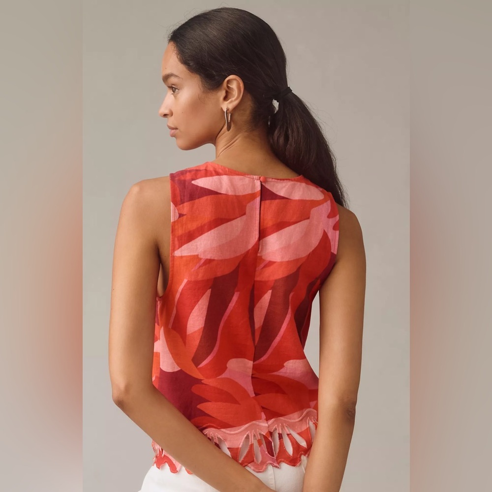 FARM Rio Red and Pink Sleeveless Scalloped Hem Blouse - Picture 3 of 4